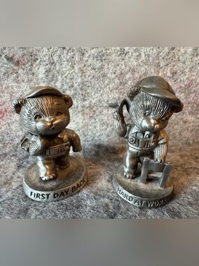 Collectibles Avon Figurines- 'First Day Back' & 'Hard At Work' Bear, circa 1983
